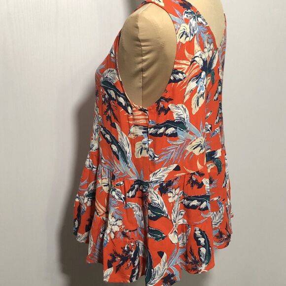 Loft Blouse Womens Small Red Navy Blue Floral Tiered Sleeveless Double V Neck - Picture 11 of 15